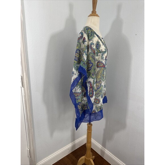 Talbots Blouse Womens 2X Silk‎ Multi Paisley Abstract Kimono Top Festival - Picture 4 of 11